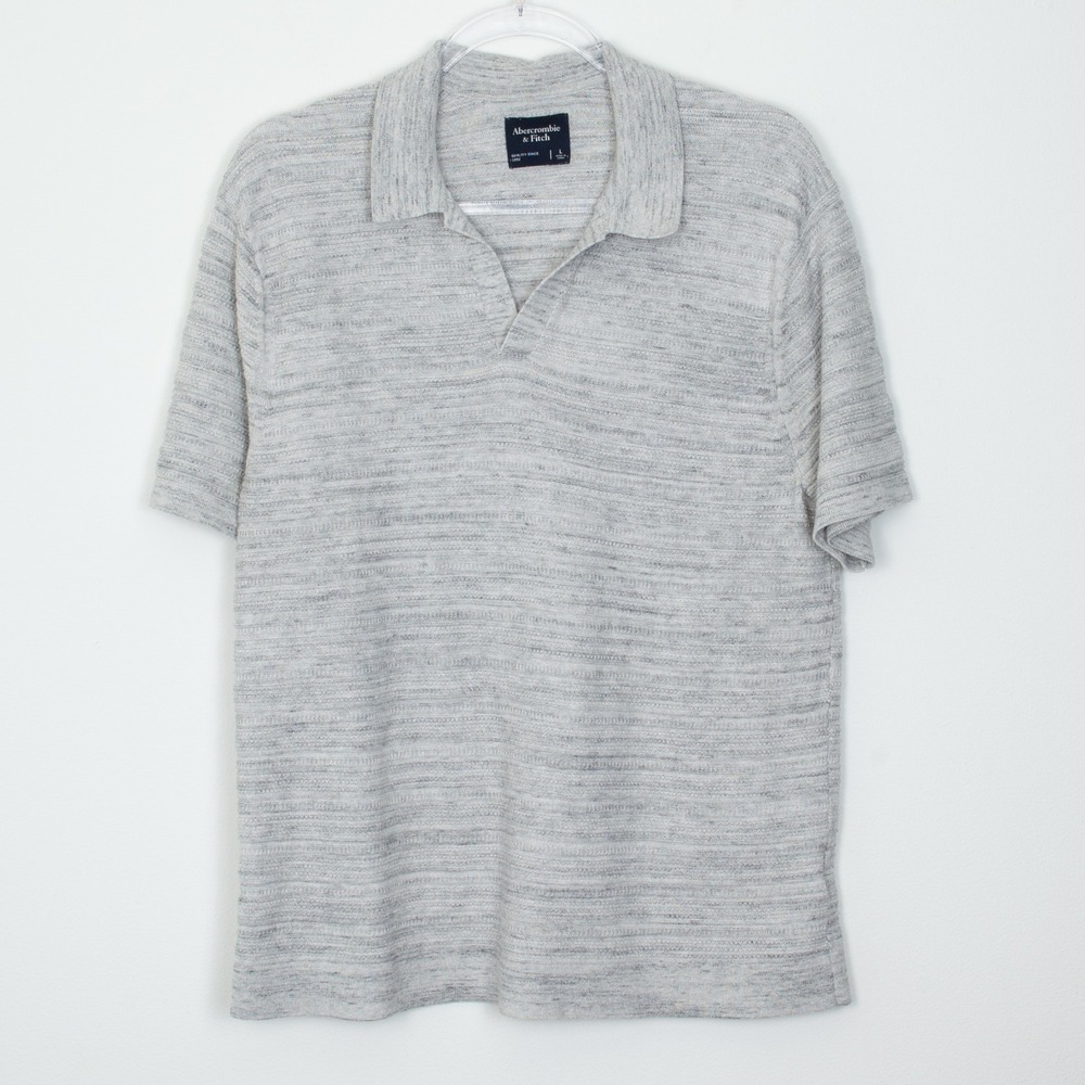 Abercrombie & Fitch Mens Large Gray Knit Polo Short Sleeve Cotton Blend